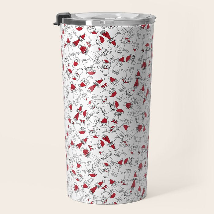 Christmas cat jumble white Travel Mug Gallery Image 3