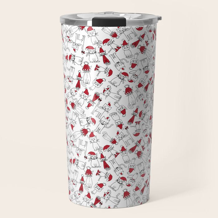 Christmas cat jumble white Travel Mug Gallery Image 1