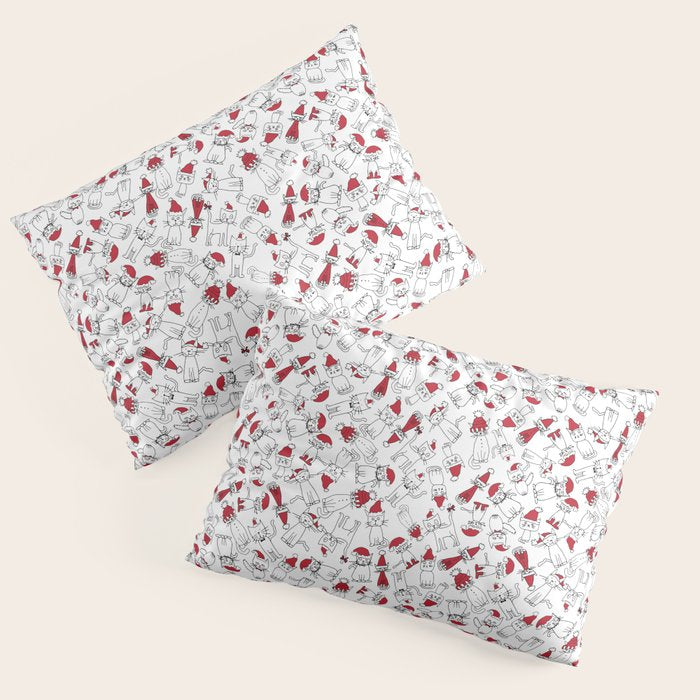 Christmas cat jumble white Pillow Sham Gallery Image 1
