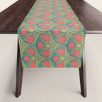 Art Nouveau Pattern 2 Red Sage Green Yellow Ochre On Blue Table Runner Gallery Image 1