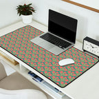 Art Nouveau Pattern 2 Red Sage Green Yellow Ochre On Blue Desk Mat Gallery Image 2