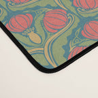 Art Nouveau Pattern 2 Red Sage Green Yellow Ochre On Blue Desk Mat Gallery Image 4