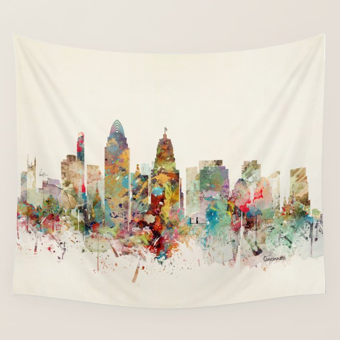 cincinnati skyline Wall Tapestry Gallery Image 1