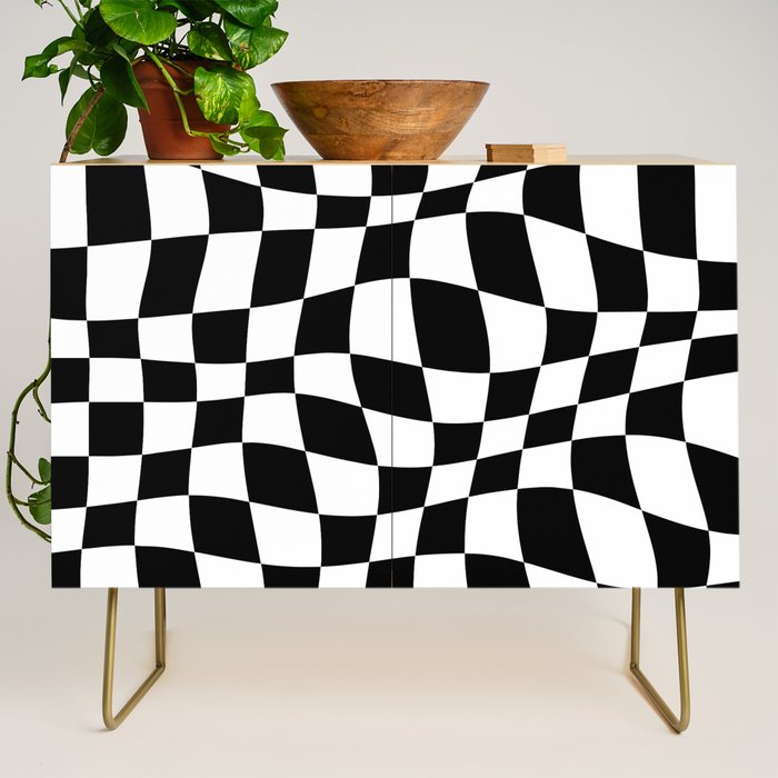 Warped Checkered Pattern (black/white) Credenza Gallery Image 1