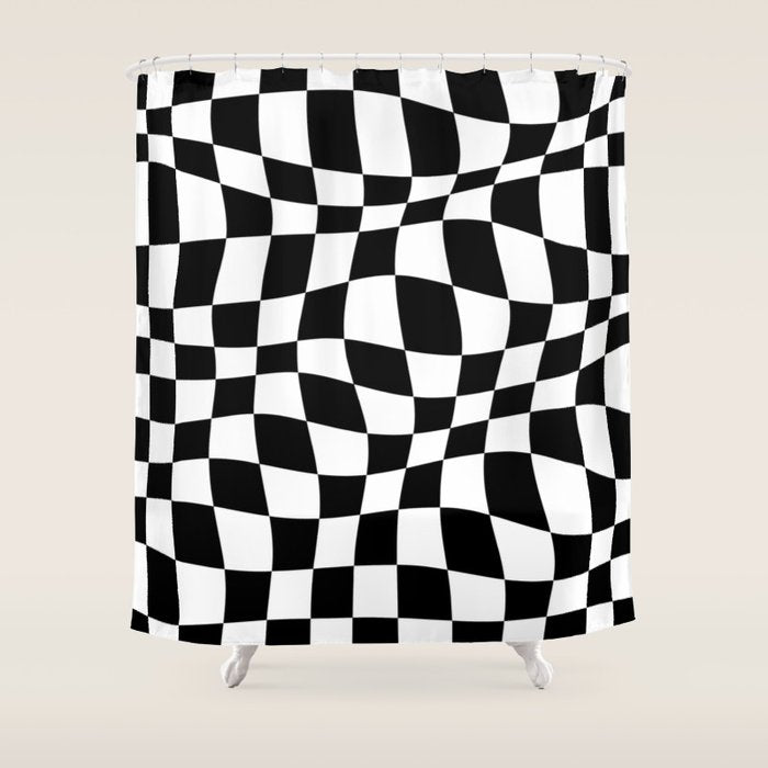Warped Checkered Pattern (black/white) Shower Curtain Gallery Image 1