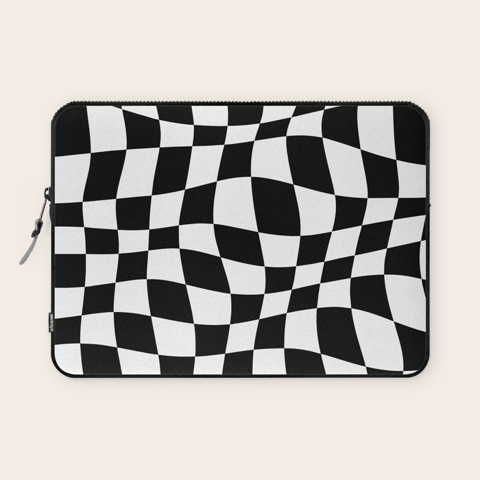 Warped Checkered Pattern (black/white) Laptop Sleeve Gallery Image 1