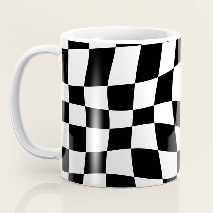 Warped Checkered Pattern (black/white) Coffee Mug Gallery Image 3