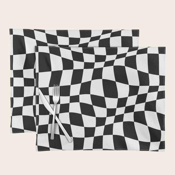 Warped Checkered Pattern (black/white) Placemat Gallery Image 1