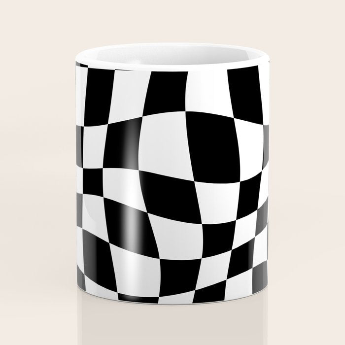 Warped Checkered Pattern (black/white) Coffee Mug Gallery Image 4