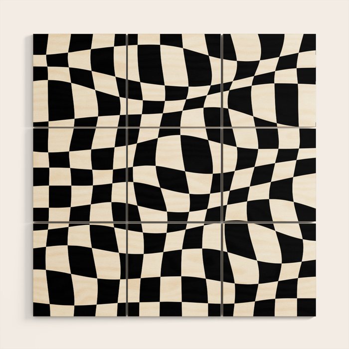 Warped Checkered Pattern (black/white) Wood Wall Art Gallery Image 1
