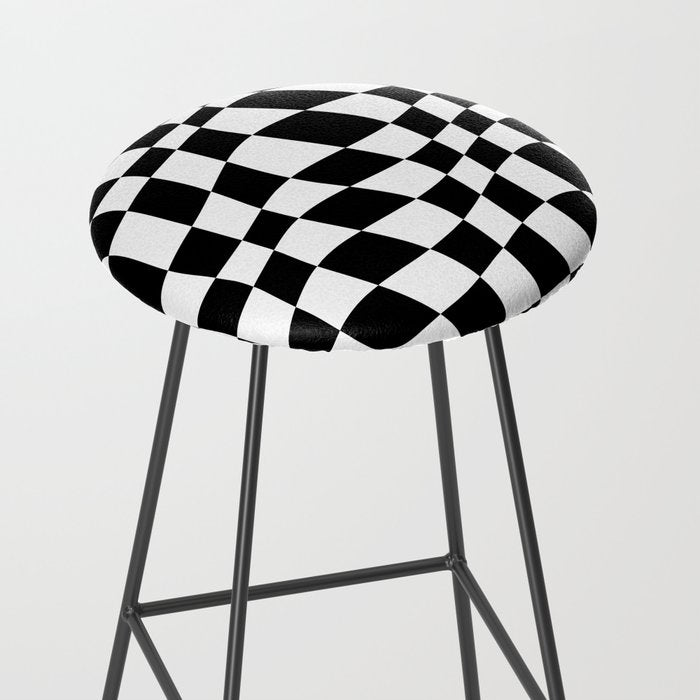 Warped Checkered Pattern (black/white) Stool Gallery Image 2