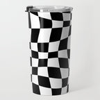 Warped Checkered Pattern (black/white) Travel Mug Gallery Image 3