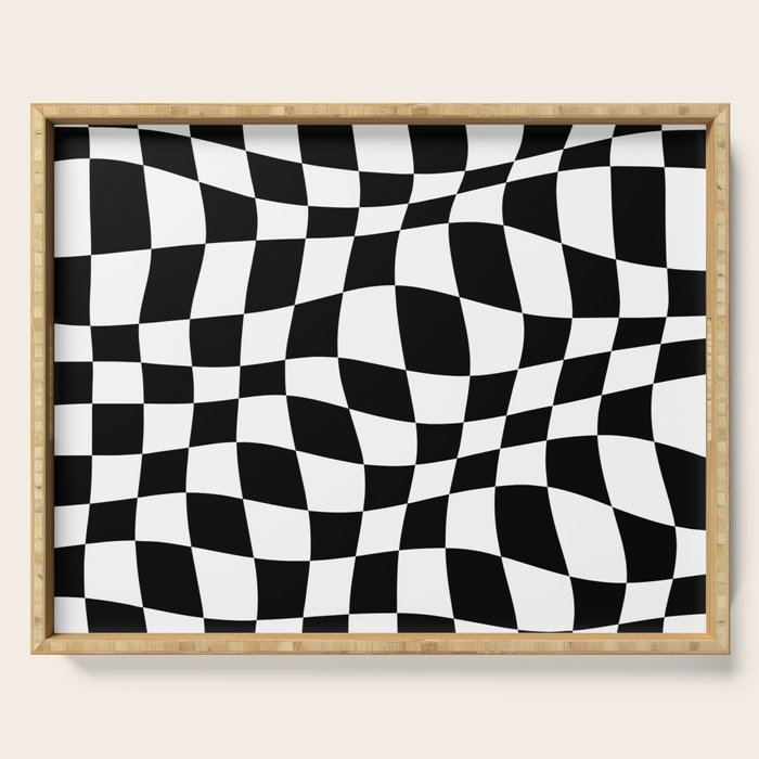 Warped Checkered Pattern (black/white) Serving Tray Gallery Image 1