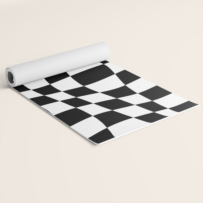 Warped Checkered Pattern (black/white) Yoga Mat Gallery Image 2