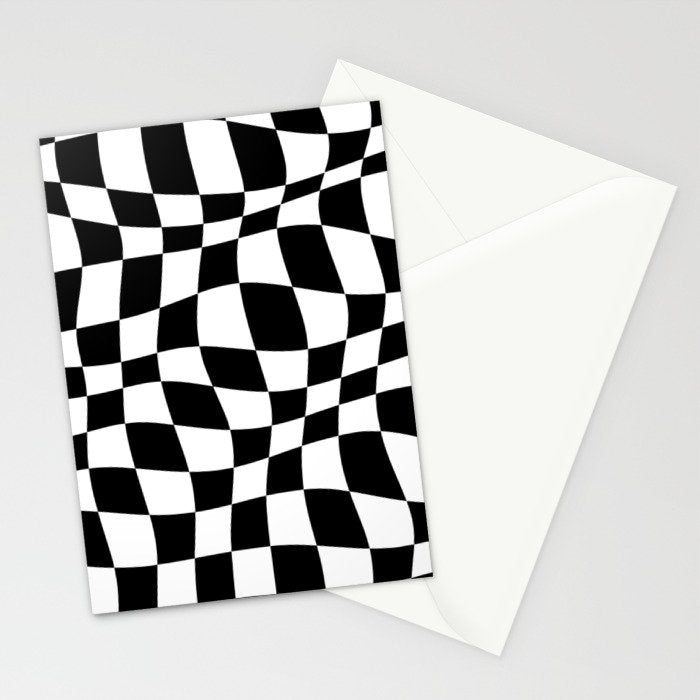 Warped Checkered Pattern (black/white) Stationery Card Gallery Image 2