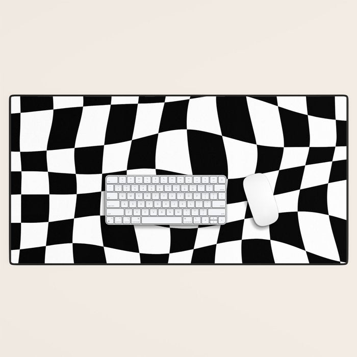 Warped Checkered Pattern (black/white) Desk Mat Gallery Image 1