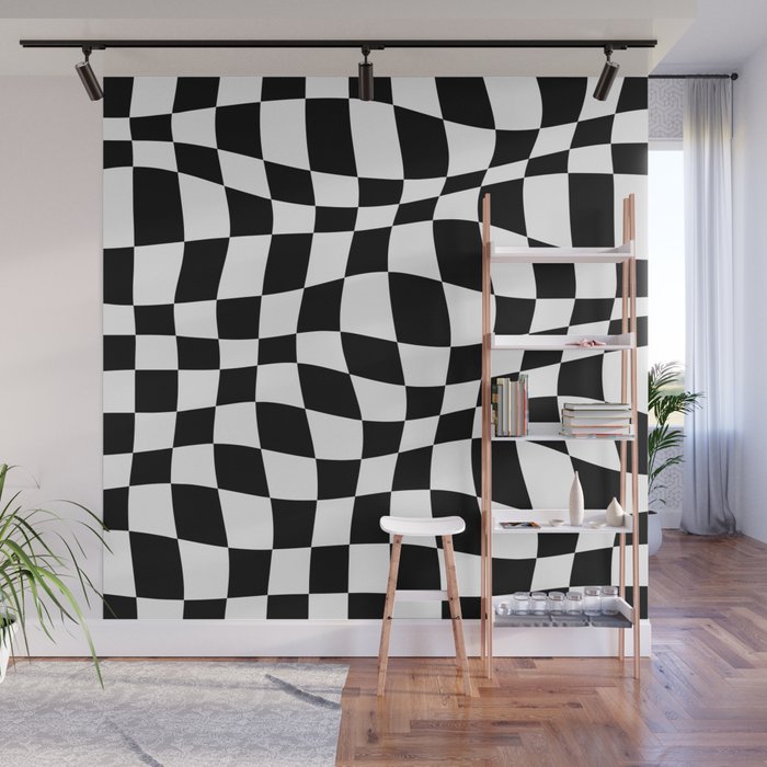Warped Checkered Pattern (black/white) Wall Mural Gallery Image 1