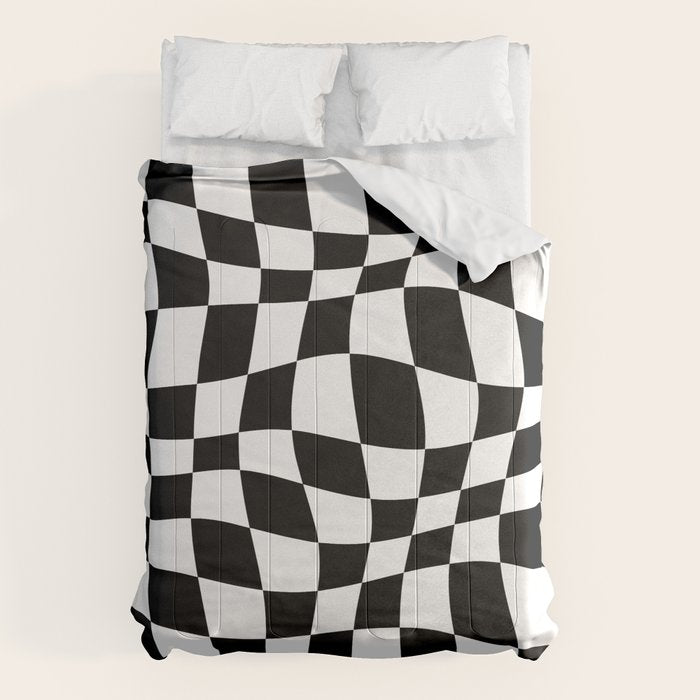 Warped Checkered Pattern (black/white) Comforter Gallery Image 6