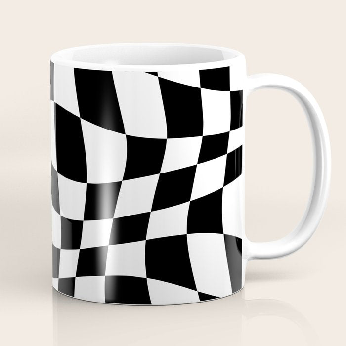Warped Checkered Pattern (black/white) Coffee Mug Gallery Image 1