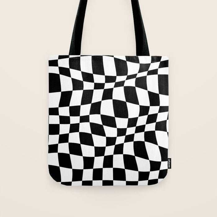 Warped Checkered Pattern (black/white) Tote Bag Gallery Image 1