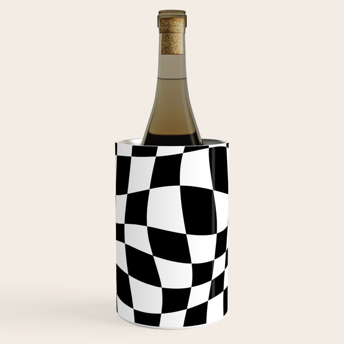 Warped Checkered Pattern (Black/White) Wine Chiller