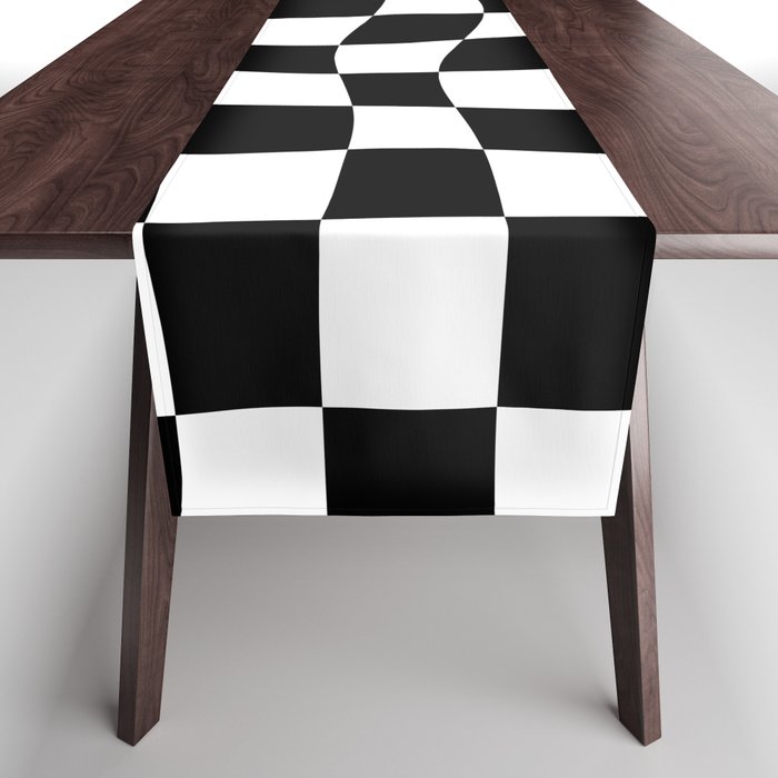 Warped Checkered Pattern (black/white) Table Runner Gallery Image 1