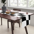 Warped Checkered Pattern (black/white) Table Runner Gallery Image 2