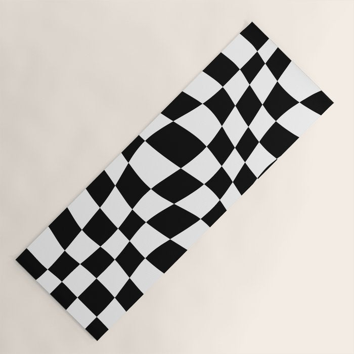 Warped Checkered Pattern (black/white) Yoga Mat Gallery Image 1