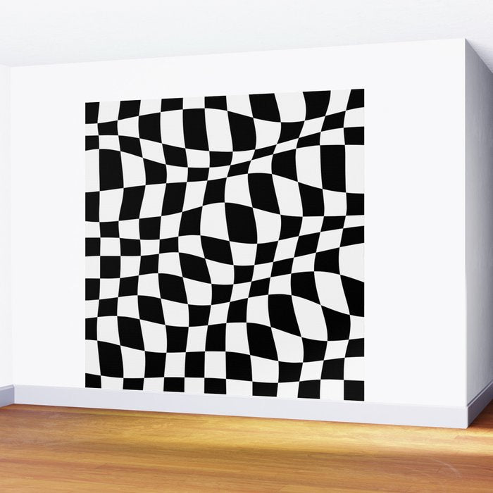 Warped Checkered Pattern (black/white) Wall Mural Gallery Image 2