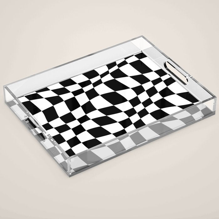 Warped Checkered Pattern (black/white) Acrylic Tray Gallery Image 1