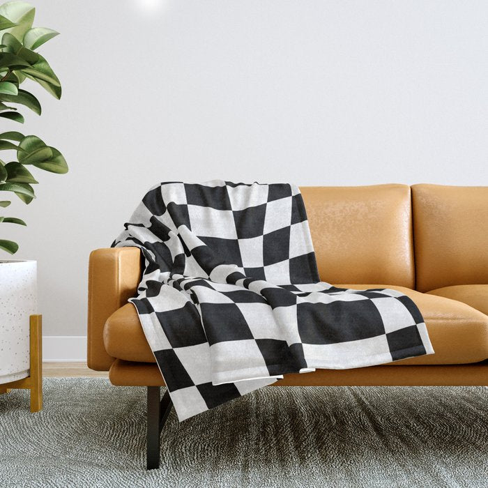 Warped Checkered Pattern (black/white) Throw Blanket Gallery Image 1