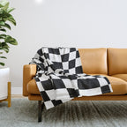 Warped Checkered Pattern (black/white) Throw Blanket Gallery Image 1