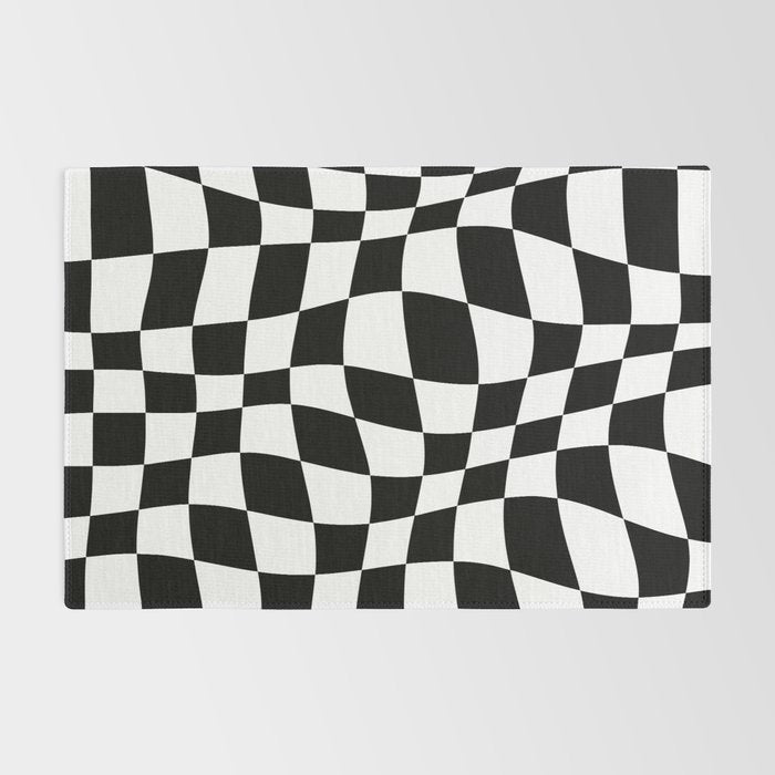 Warped Checkered Pattern (black/white) Rug Gallery Image 2