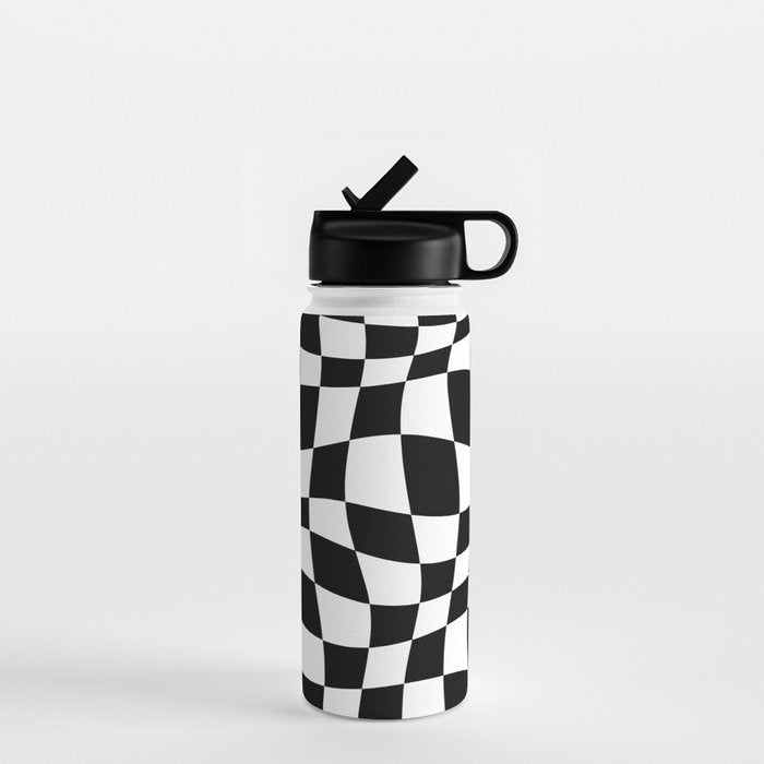 Warped Checkered Pattern (black/white) Water Bottle Gallery Image 1