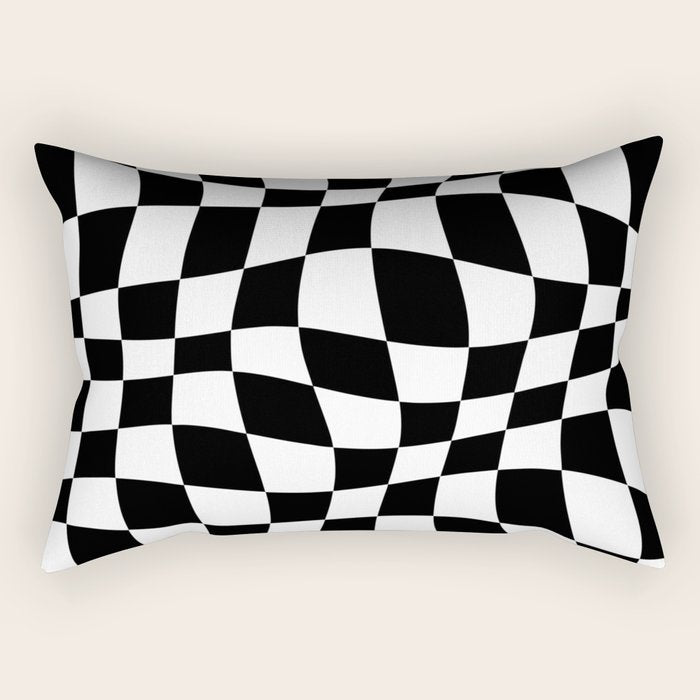 Warped Checkered Pattern (black/white) Rectangular Pillow Gallery Image 1
