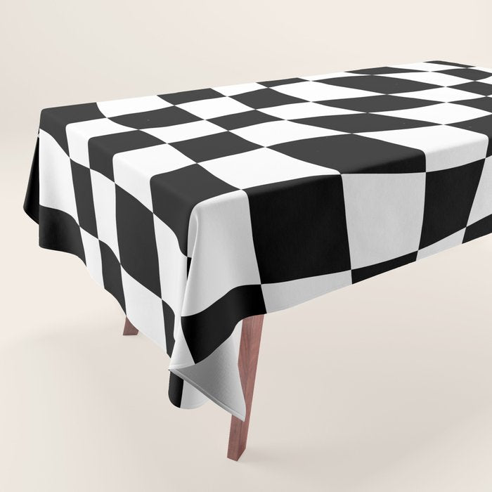 Warped Checkered Pattern (black/white) Tablecloth Gallery Image 1