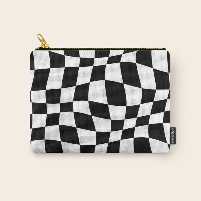 Warped Checkered Pattern (black/white) Carry All Pouch Gallery Image 1