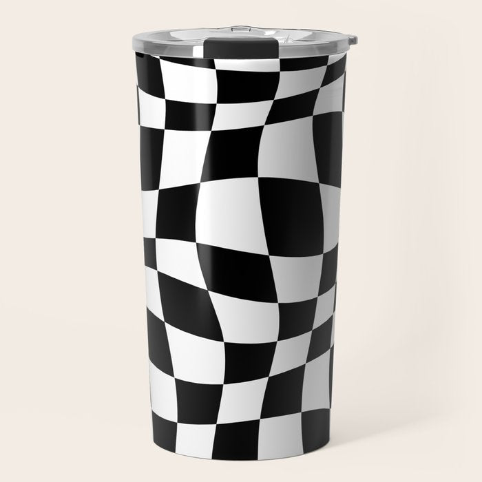 Warped Checkered Pattern (black/white) Travel Mug Gallery Image 1
