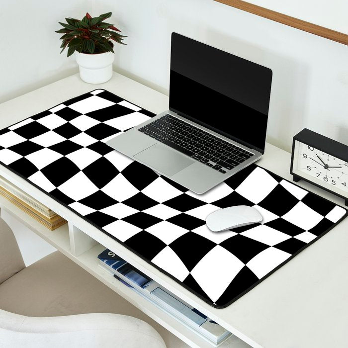 Warped Checkered Pattern (black/white) Desk Mat Gallery Image 2