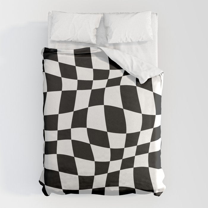 Warped Checkered Pattern (black/white) Duvet Cover Gallery Image 6