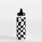Warped Checkered Pattern (black/white) Water Bottle Gallery Image 3
