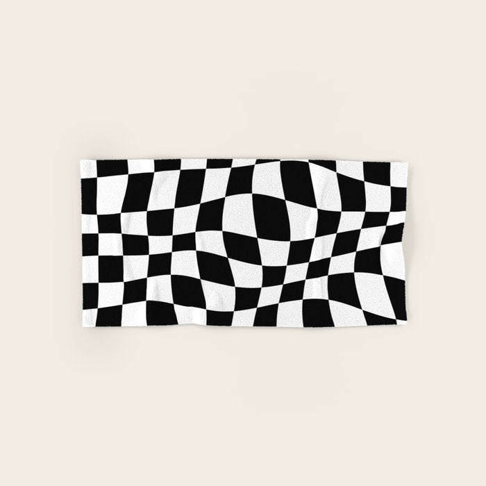 Warped Checkered Pattern (black/white) Bath Towel Gallery Image 1