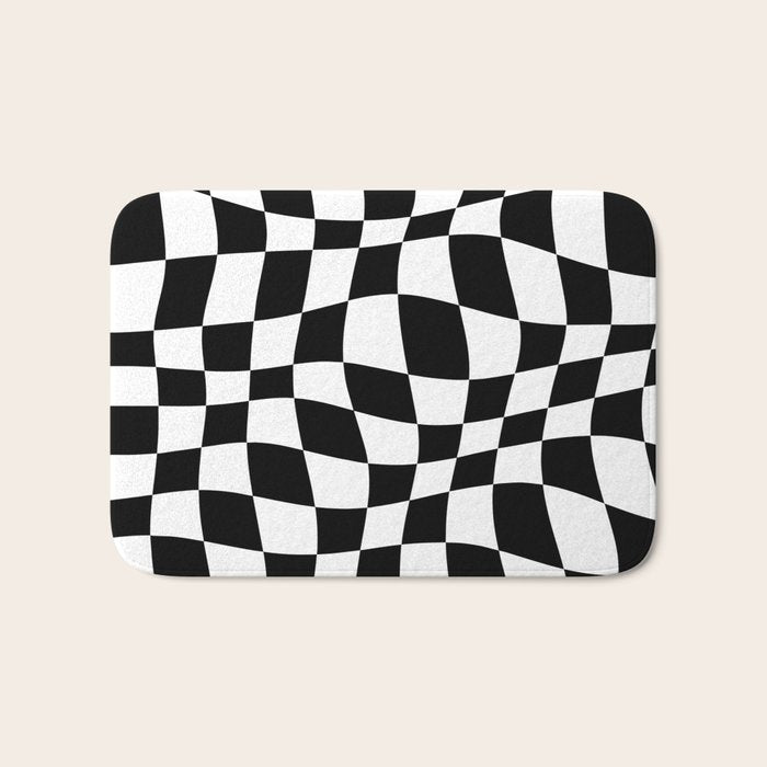 Warped Checkered Pattern (black/white) Bath Mat Gallery Image 1
