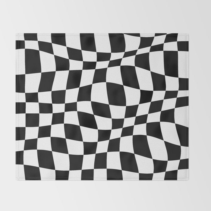 Warped Checkered Pattern (black/white) Throw Blanket Gallery Image 2