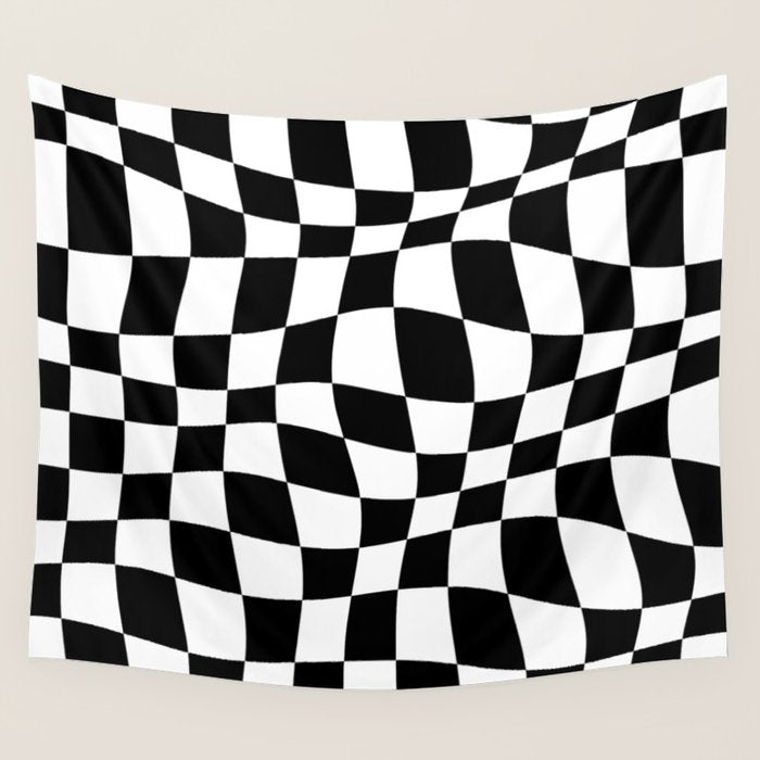 Warped Checkered Pattern (black/white) Wall Tapestry Gallery Image 1