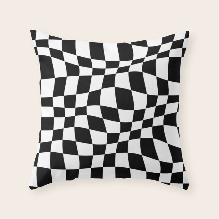 Warped Checkered Pattern (black/white) Throw Pillow Gallery Image 6