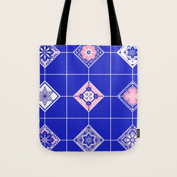 Talavera Mexican Tile - Pink & Periwinkle Palette Tote Bag Gallery Image 1