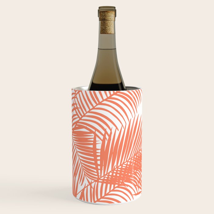 Modern blush coral simple tropical  palm tree pattern Wine Chiller Gallery Image 3