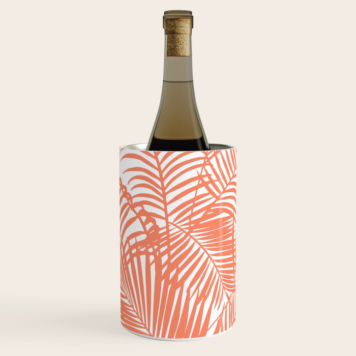 Modern blush coral simple tropical  palm tree pattern Wine Chiller Gallery Image 1