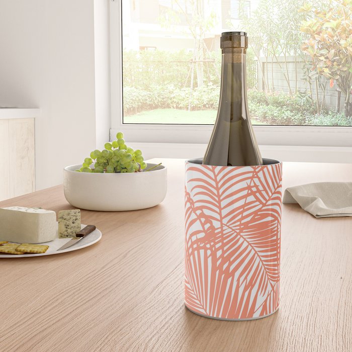 Modern blush coral simple tropical  palm tree pattern Wine Chiller Gallery Image 4